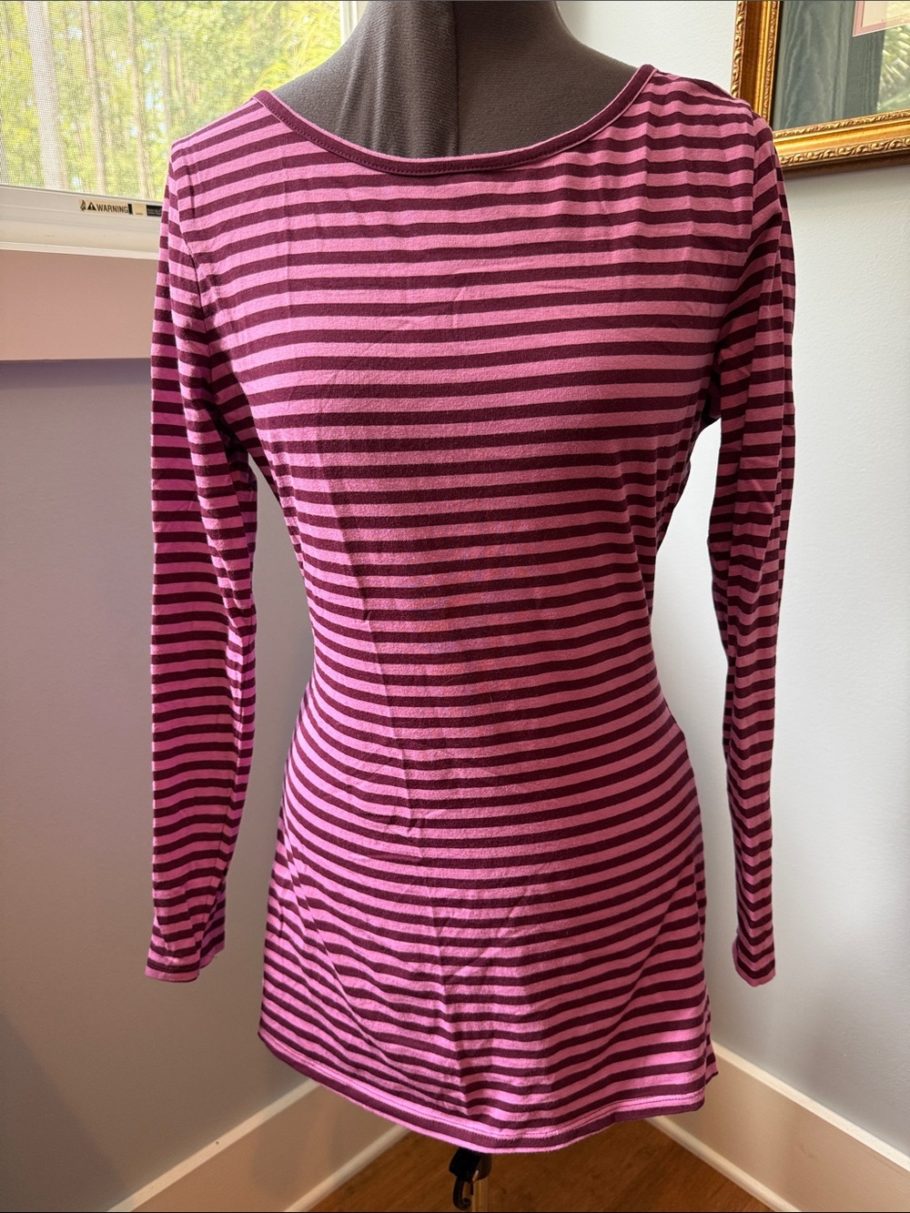 Matilda Jane Striped Long-Sleeve Boatneck Top in Pink and Plum - Picture 3 of 12